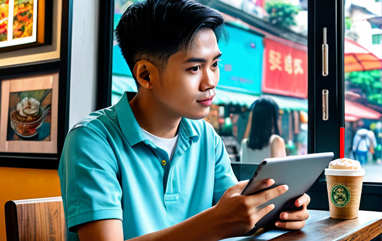 **Image Prompt:** "A young Vietnamese digital artist, fully clothed in modern street style, showcasing their NFT art on a tablet in a vibrant Hanoi coffee shop, appropriate content, safe for work, professional digital art, perfect anatomy, natural proportions, colorful."