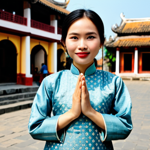 Home 15 Professional Portrait**
"A confident young woman, fully clothed in a stylish yet modest Áo dài (Vietnamese traditional dress), stands in front of the iconic landmark of Hội An ancient town at daytime. The setting is a sunny day with beautiful natural light. Her expression is warm and inviting. Perfect anatomy, correct proportions, well-formed hands, proper finger count, natural body proportions, professional photography, high quality, safe for work, appropriate content, family-friendly."
**